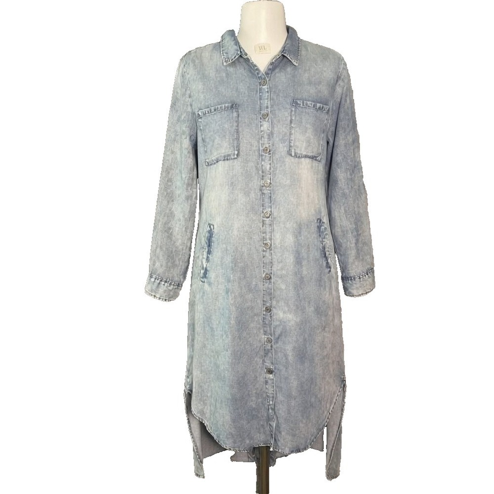Wash Lab Denim Shirt Dress Womens XL Blue Pockets Relaxed Lightweight‎